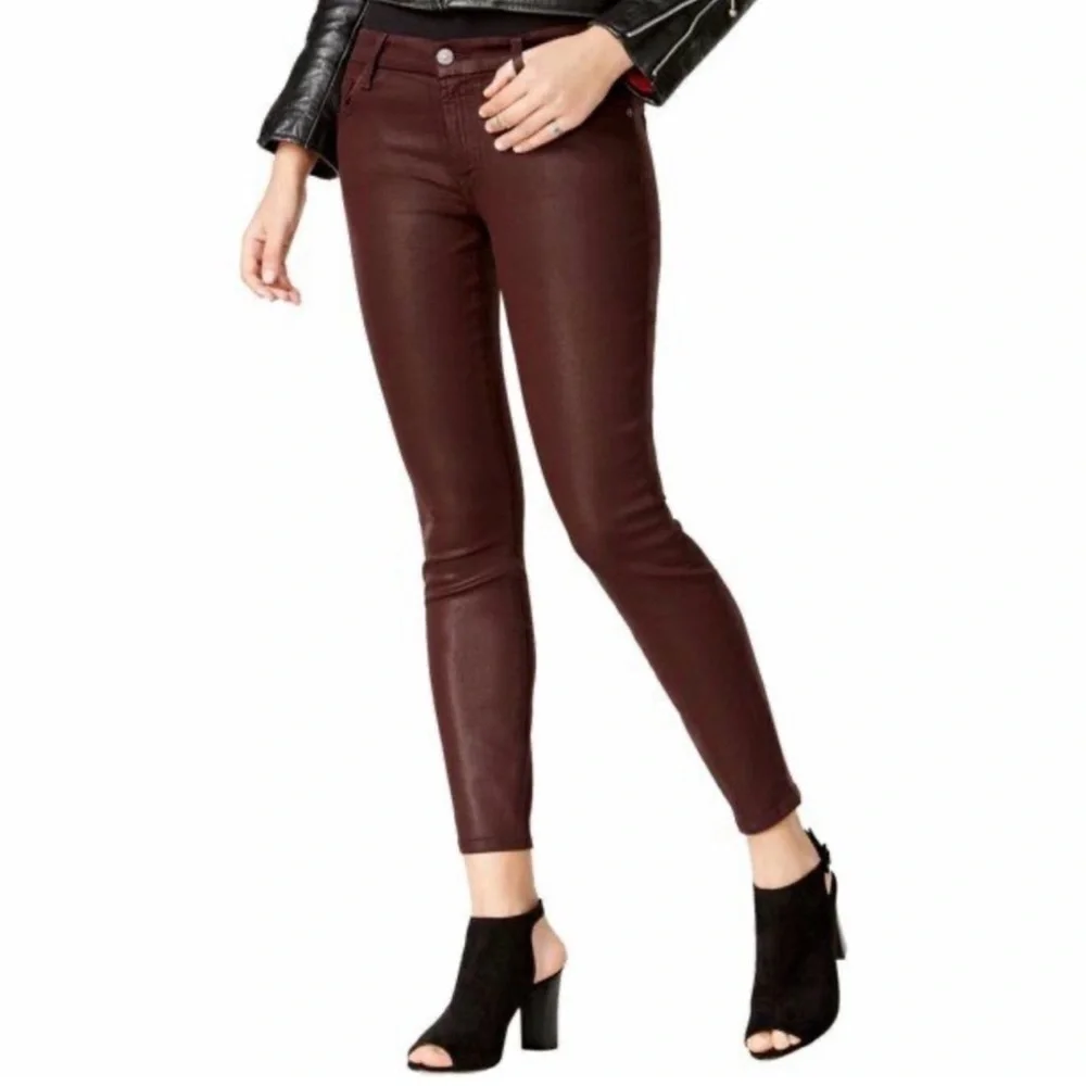 7 For All Mankind Jeans Jen7 Skinny Coated 6 Burgundy Purple Brown High Rise